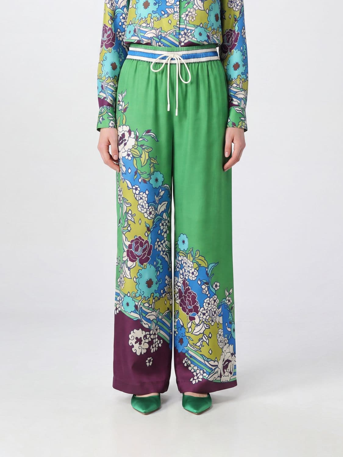 Alemais Nanci Floral-Print Wide-Leg Silk Trousers with High Waist
