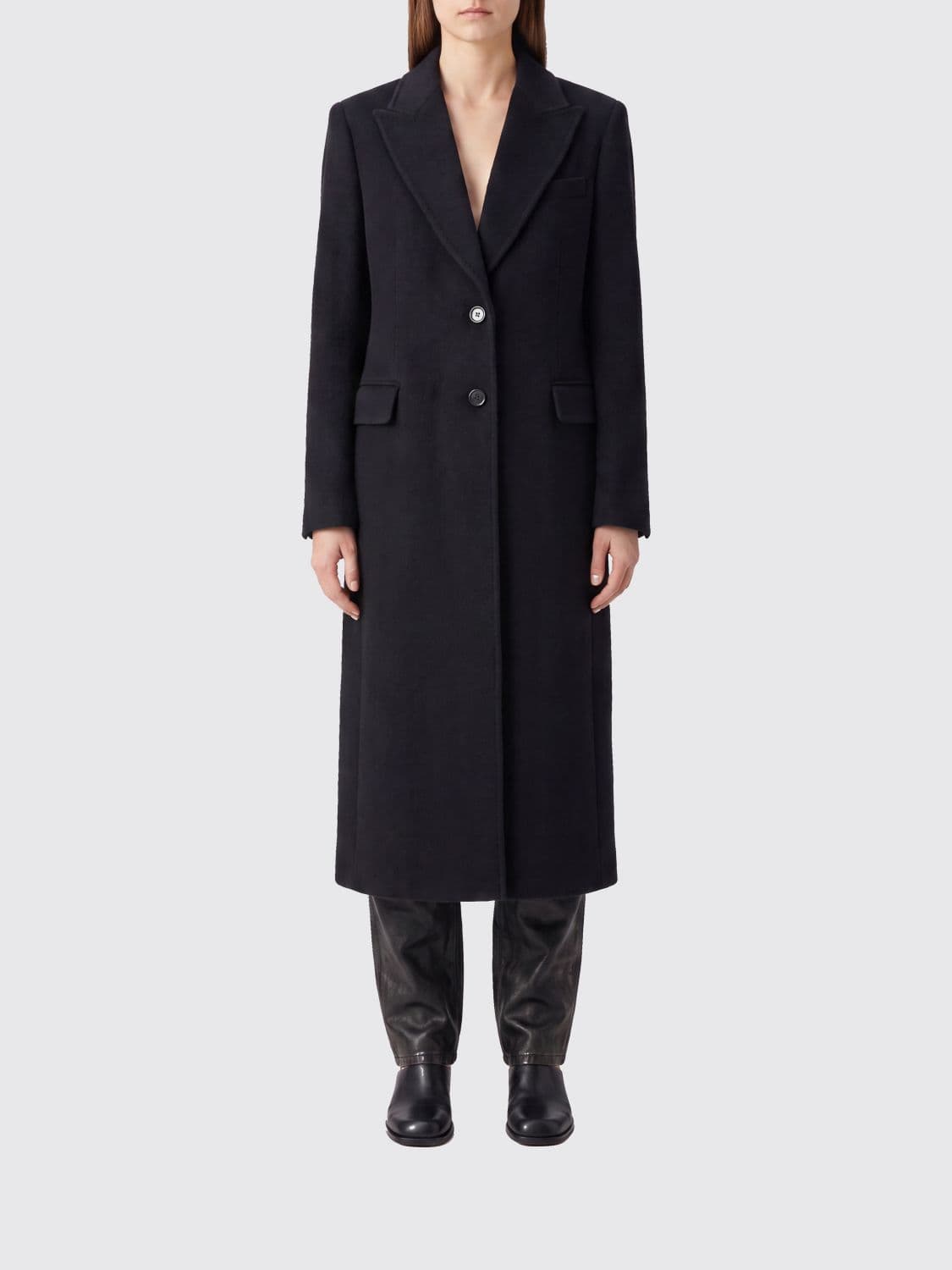 Our Legacy Single-Breasted Long Coat in Wool and Mohair Blend with Lapels