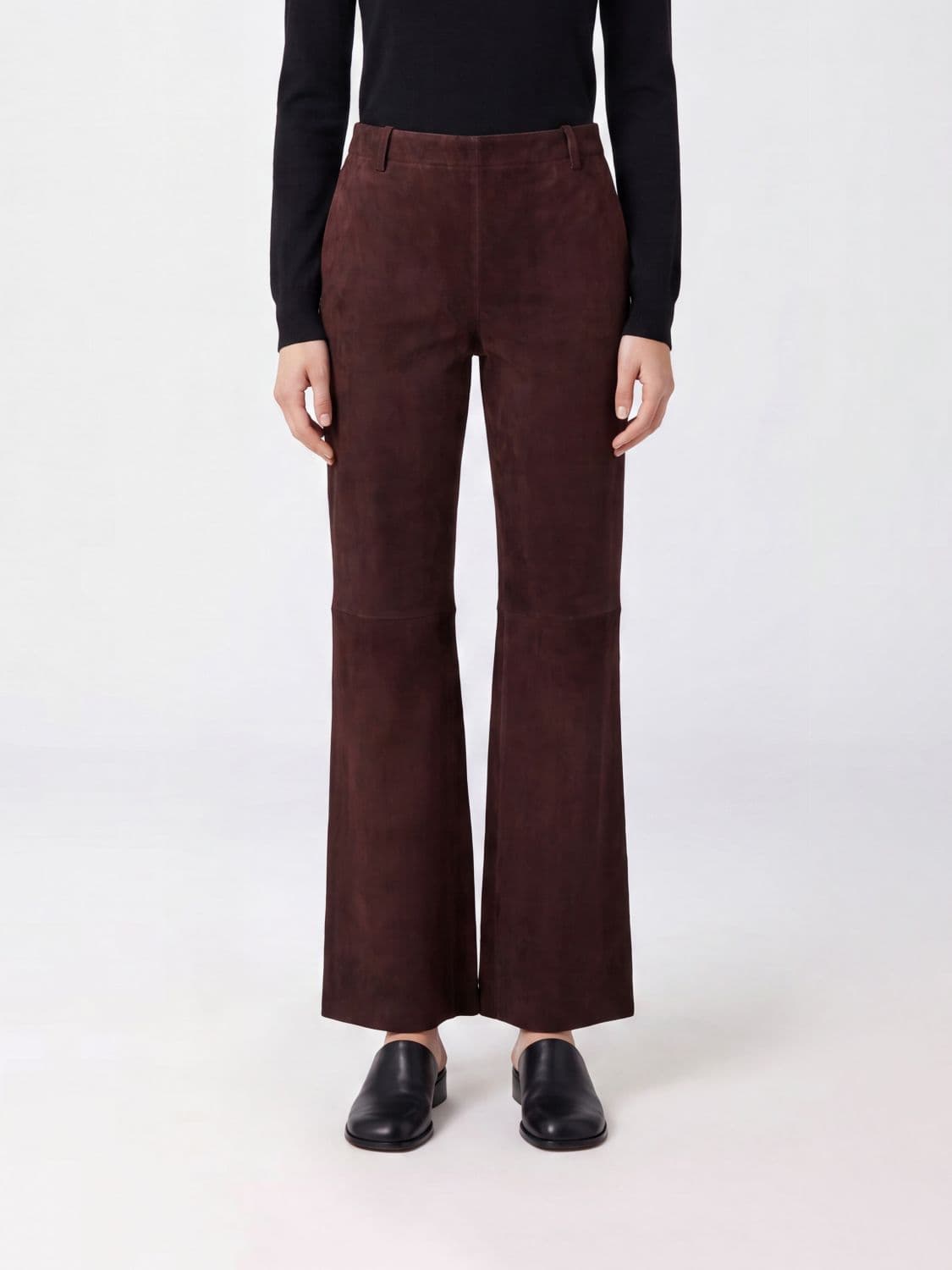 Stouls Striped Suede Lambskin Flared Trousers with a Slim Fit