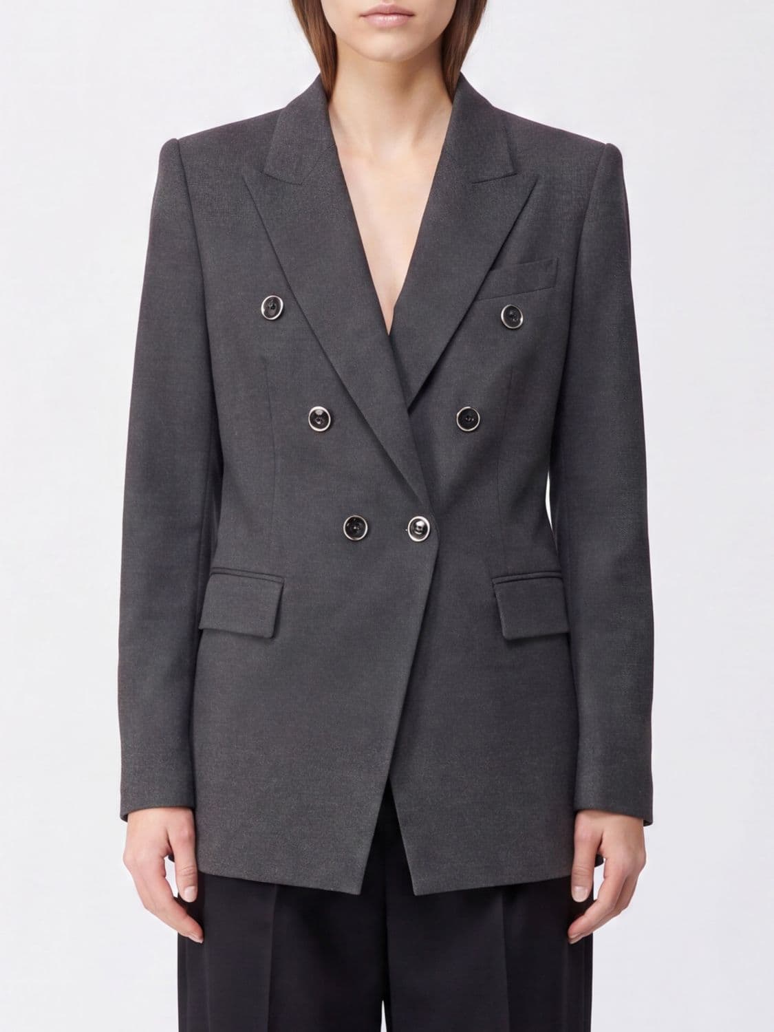 Pinko Double-Breasted Viscose-Blend Blazer with Peak Lapels