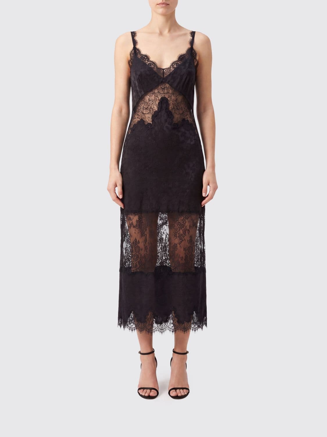 Pinko Satin Slip Midi Dress with V-Neck and Thin Straps