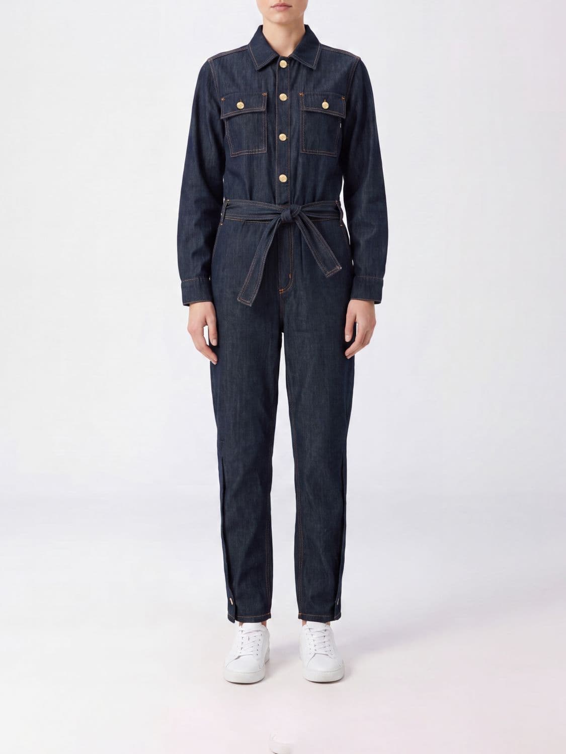 Liu Jo Slim Fit Cotton Denim Jumpsuit with Waist Belt