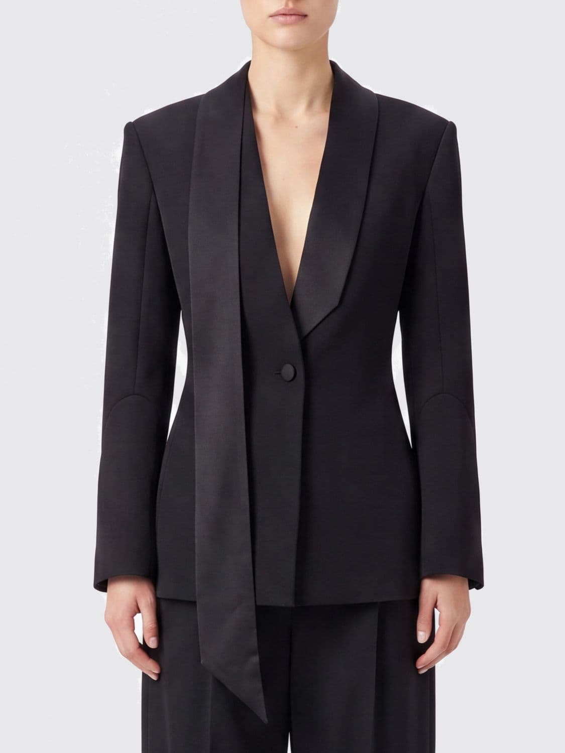 The Attico Slim Fit Virgin Wool Blazer with Satin Shawl Collar