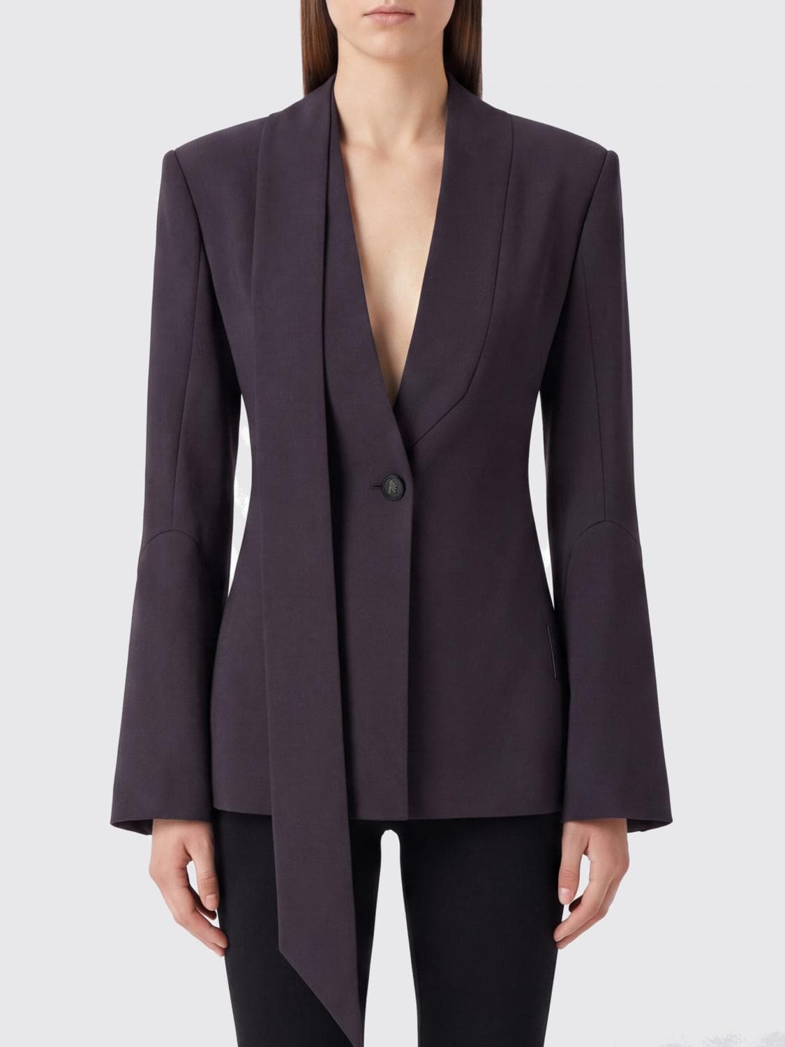 The Attico Slim Fit Virgin Wool Blazer with Satin Shawl Collar