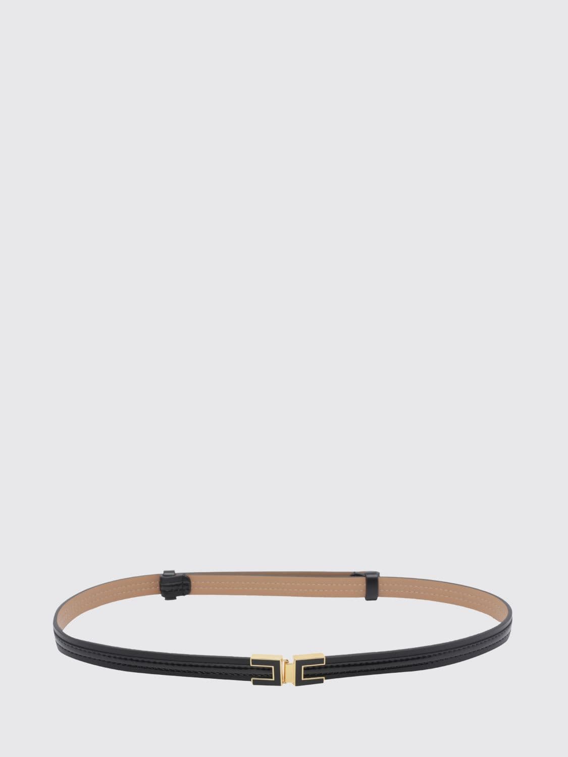 Elisabetta Franchi Calf Leather Belt with Enameled Monogram Buckle