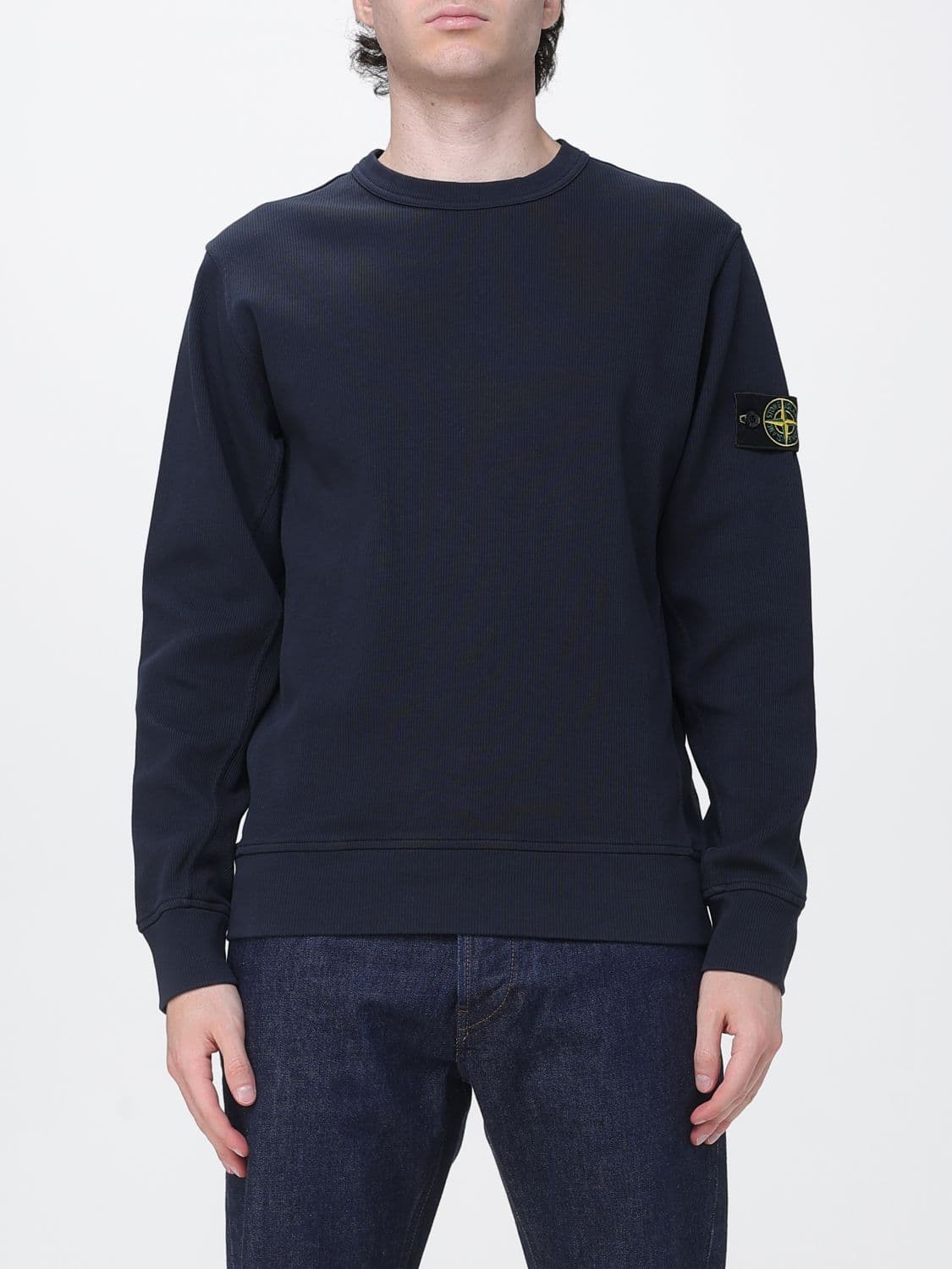 Stone Island Compass Logo Patch Cotton Crewneck Sweatshirt