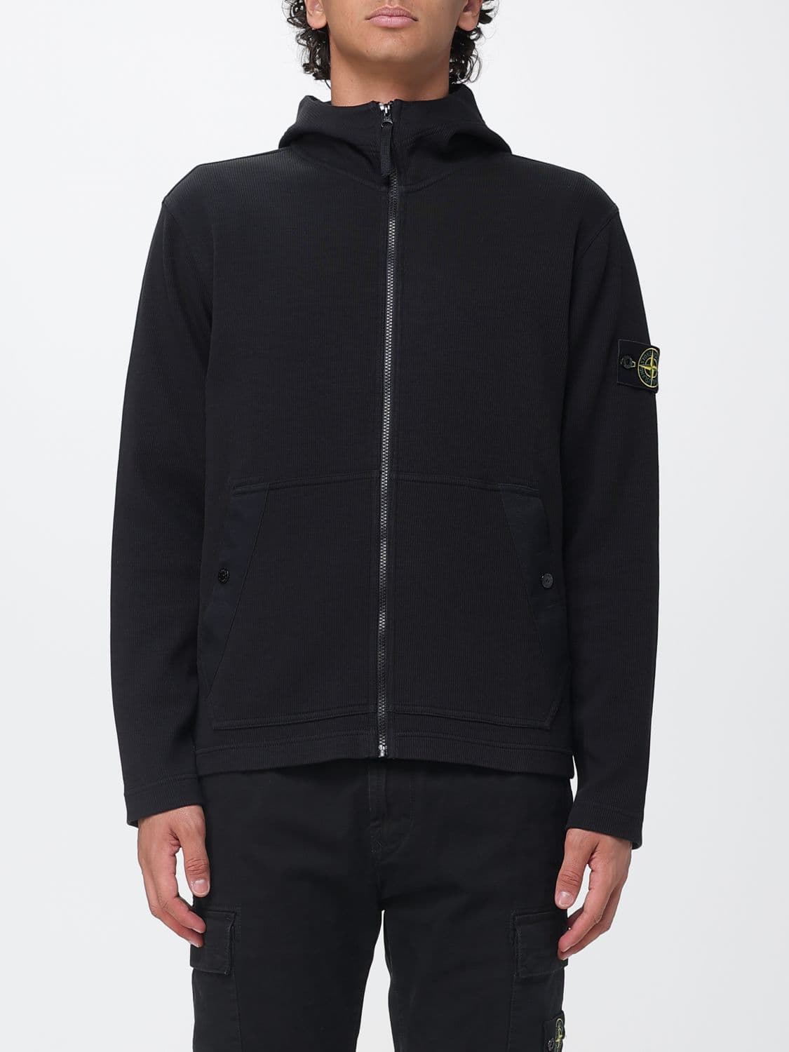 Stone Island Compass Logo Cotton Zip-Up Hoodie