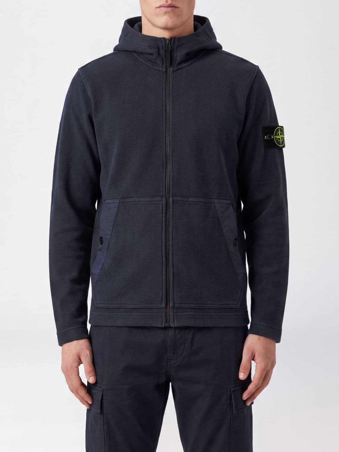 Stone Island Compass Logo Cotton Zip-Up Hoodie