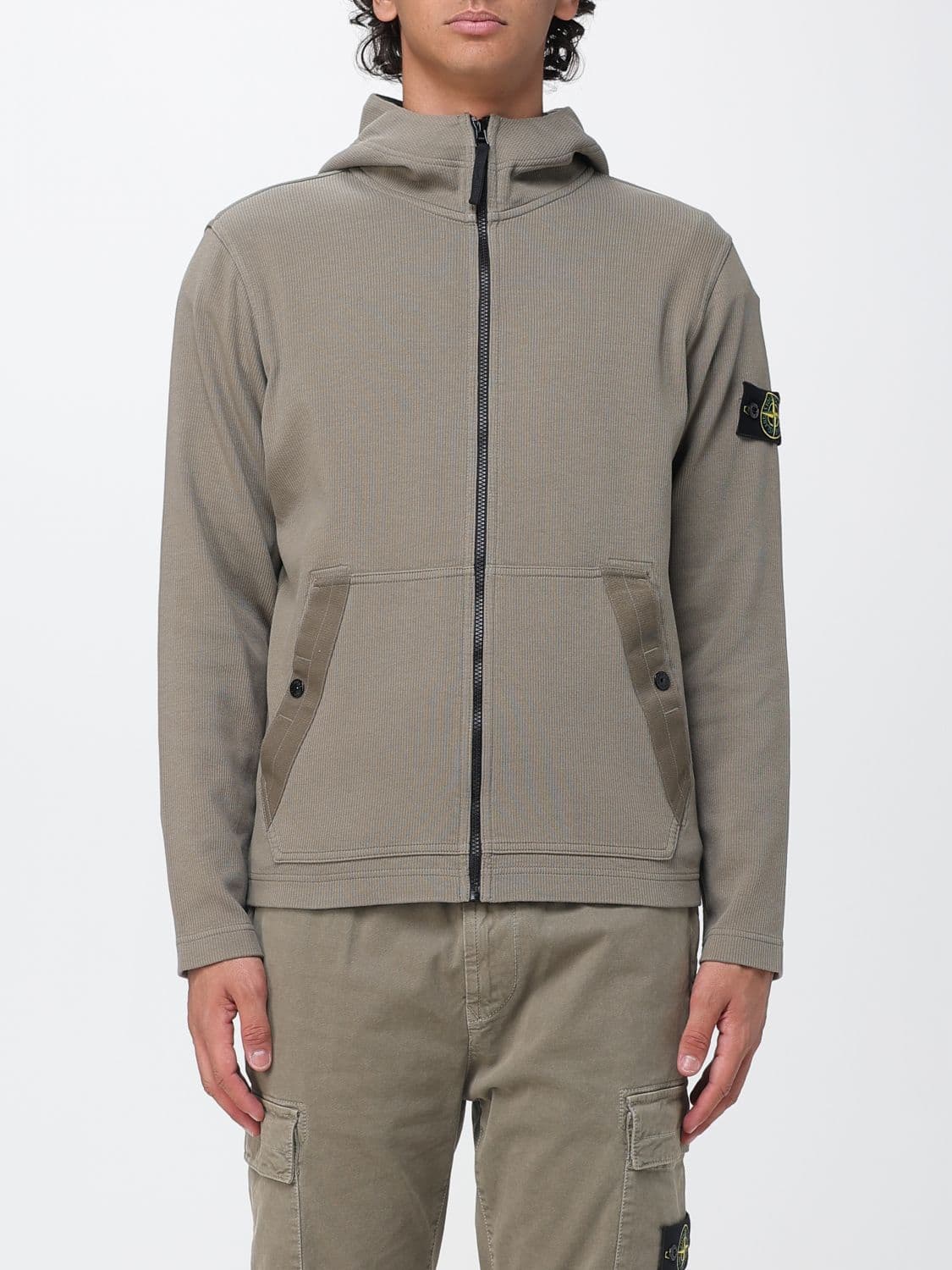 Stone Island Compass Logo Cotton Zip-Up Hoodie