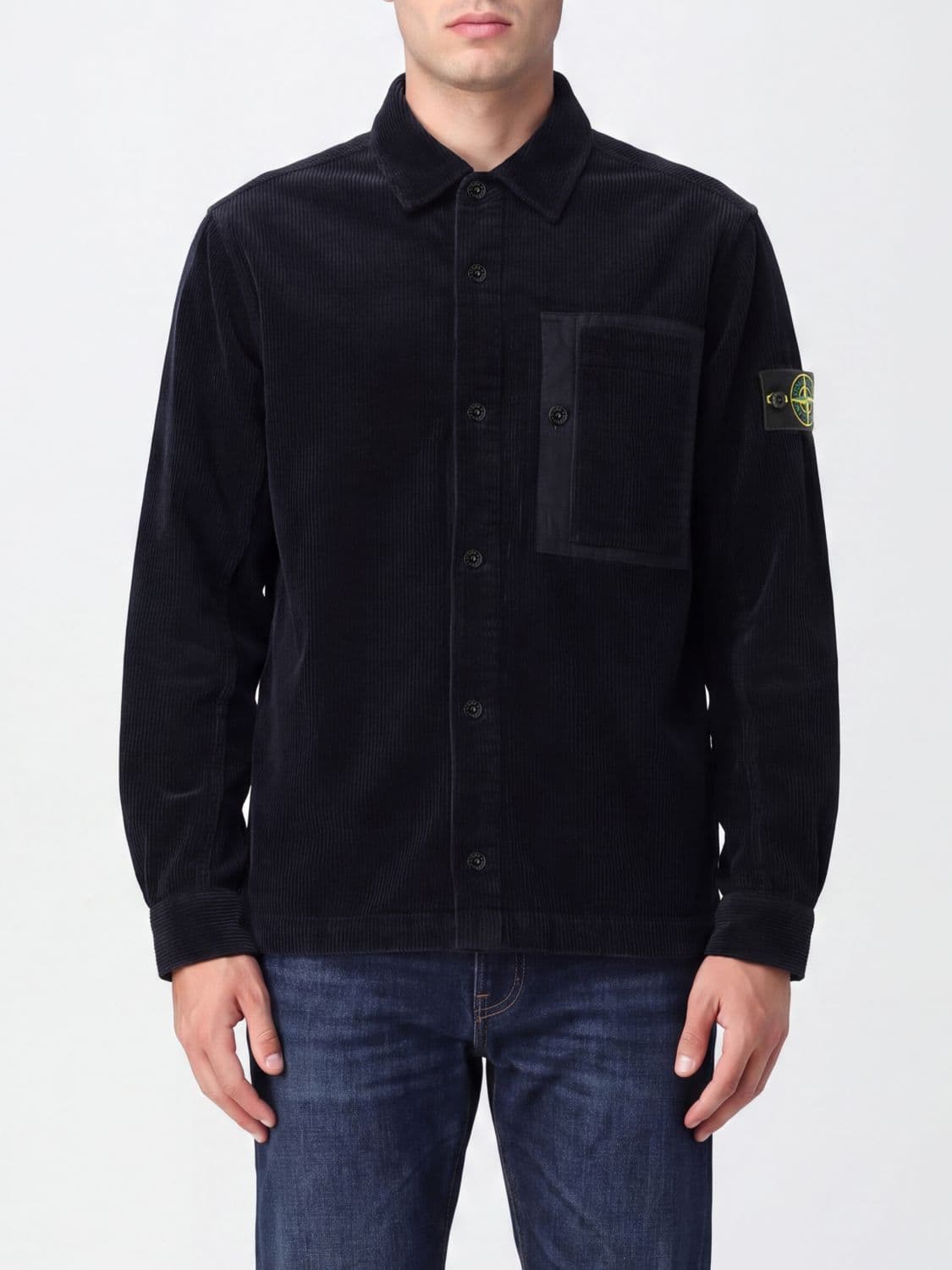 Stone Island Velvet Shirt Jacket with Compass Logo