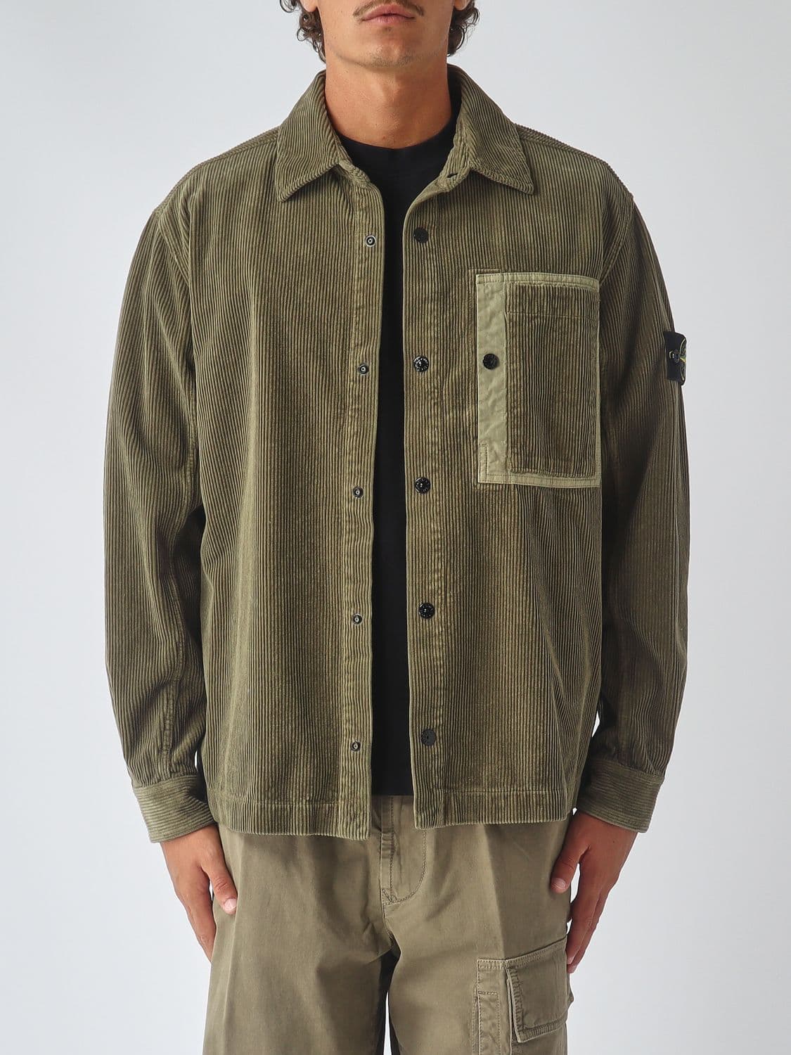Stone Island Velvet Shirt Jacket with Compass Logo