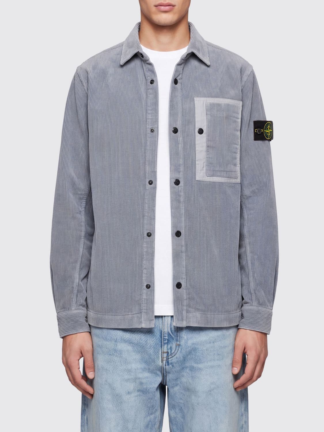 Stone Island Velvet Shirt Jacket with Compass Logo