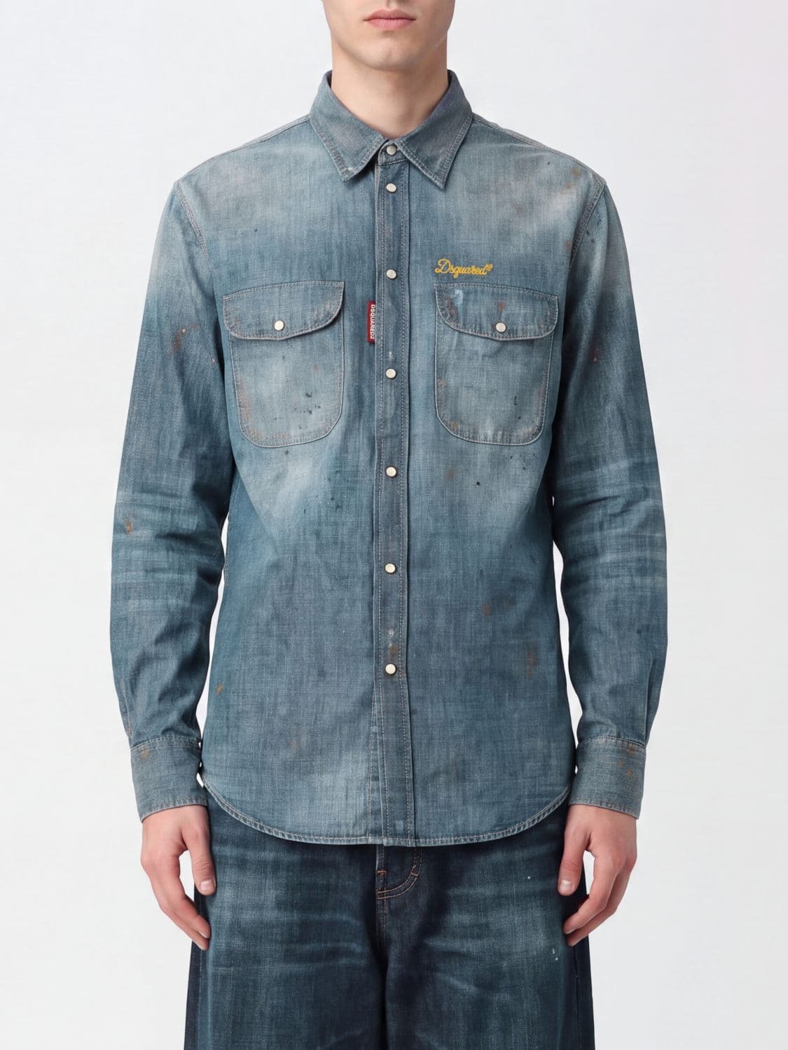 Dsquared2 Cotton Denim Shirt with a French Collar and Flap Pockets