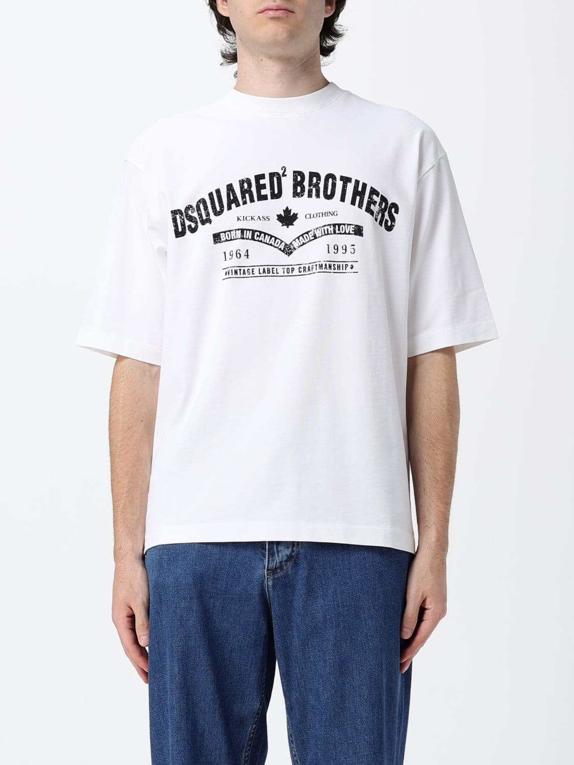 Dsquared2 Cotton Crewneck T-Shirt with Contrasting Logo and Dropped Shoulders