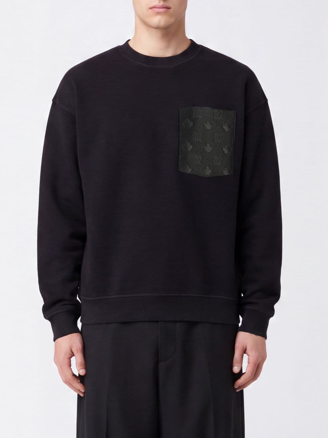 Dsquared2 Relaxed Fit Crewneck Sweatshirt in Cotton with Monogram and Patch Pocket