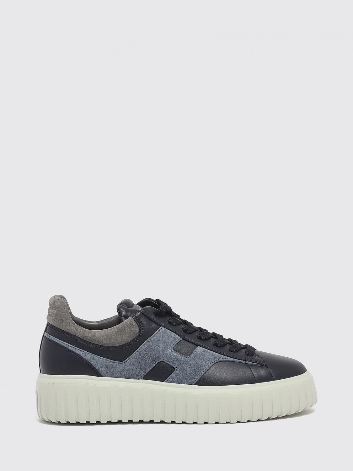Hogan H-Stripes Leather and Suede Trainers with H Logo and Platform Sole