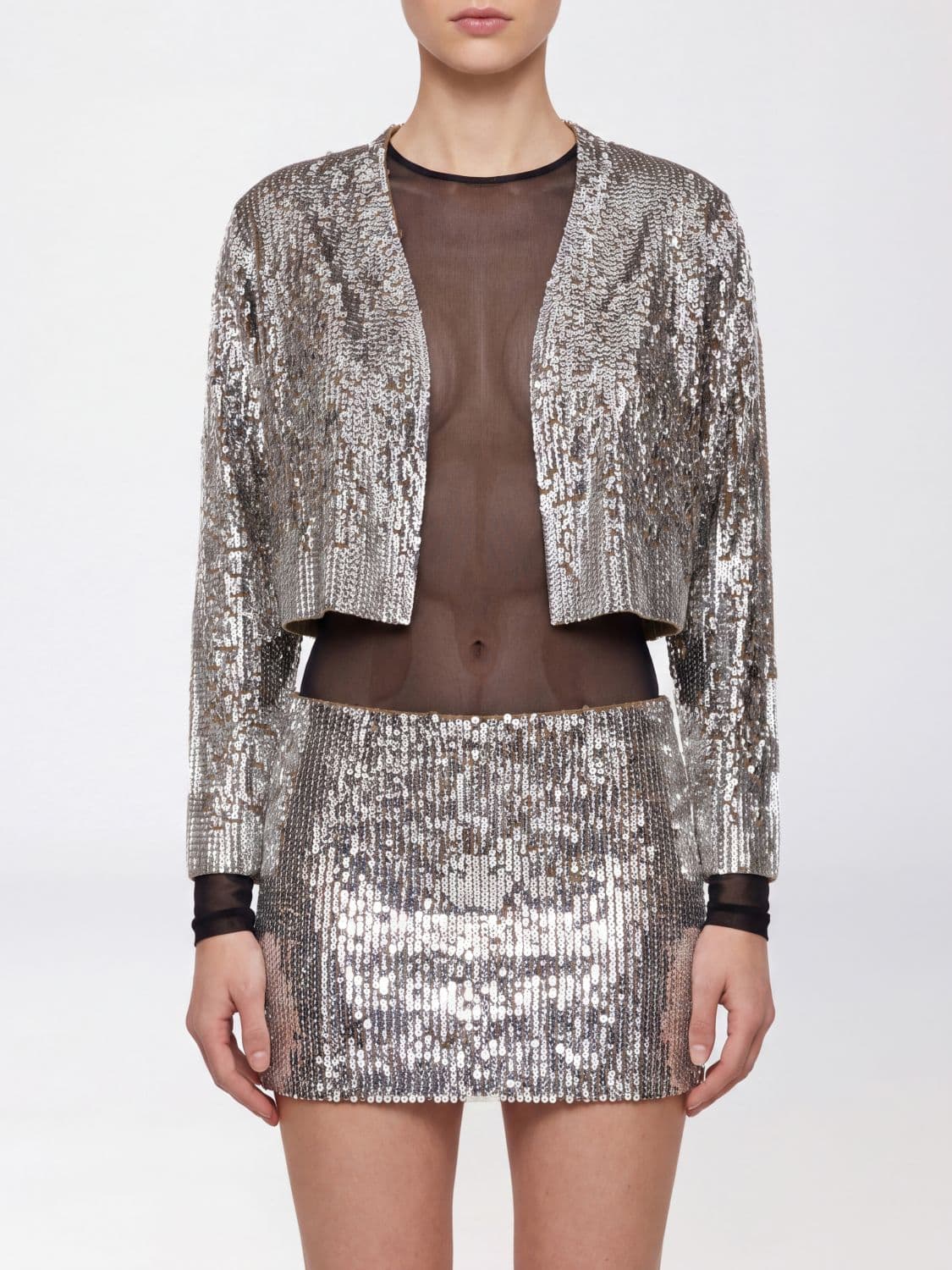 Dsquared2 Cropped Wool V-Neck Jacket with Sequins