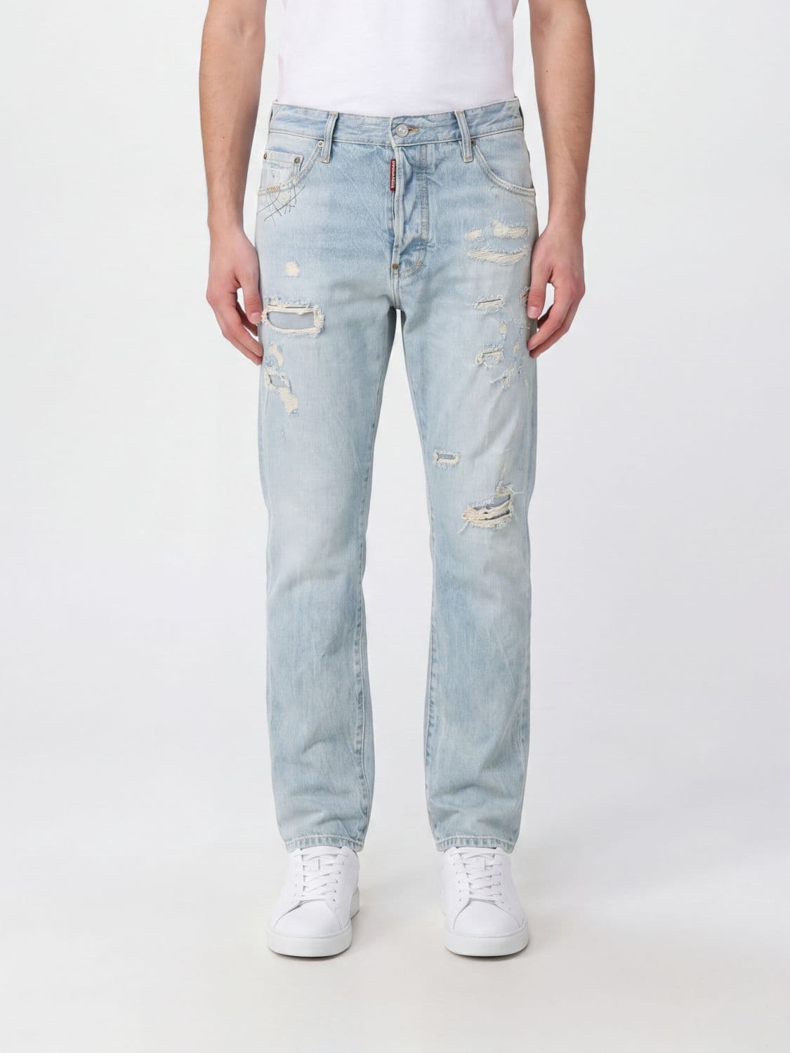 Dsquared2 Kawaii Regular Fit Straight Jeans in Distressed Cotton Denim