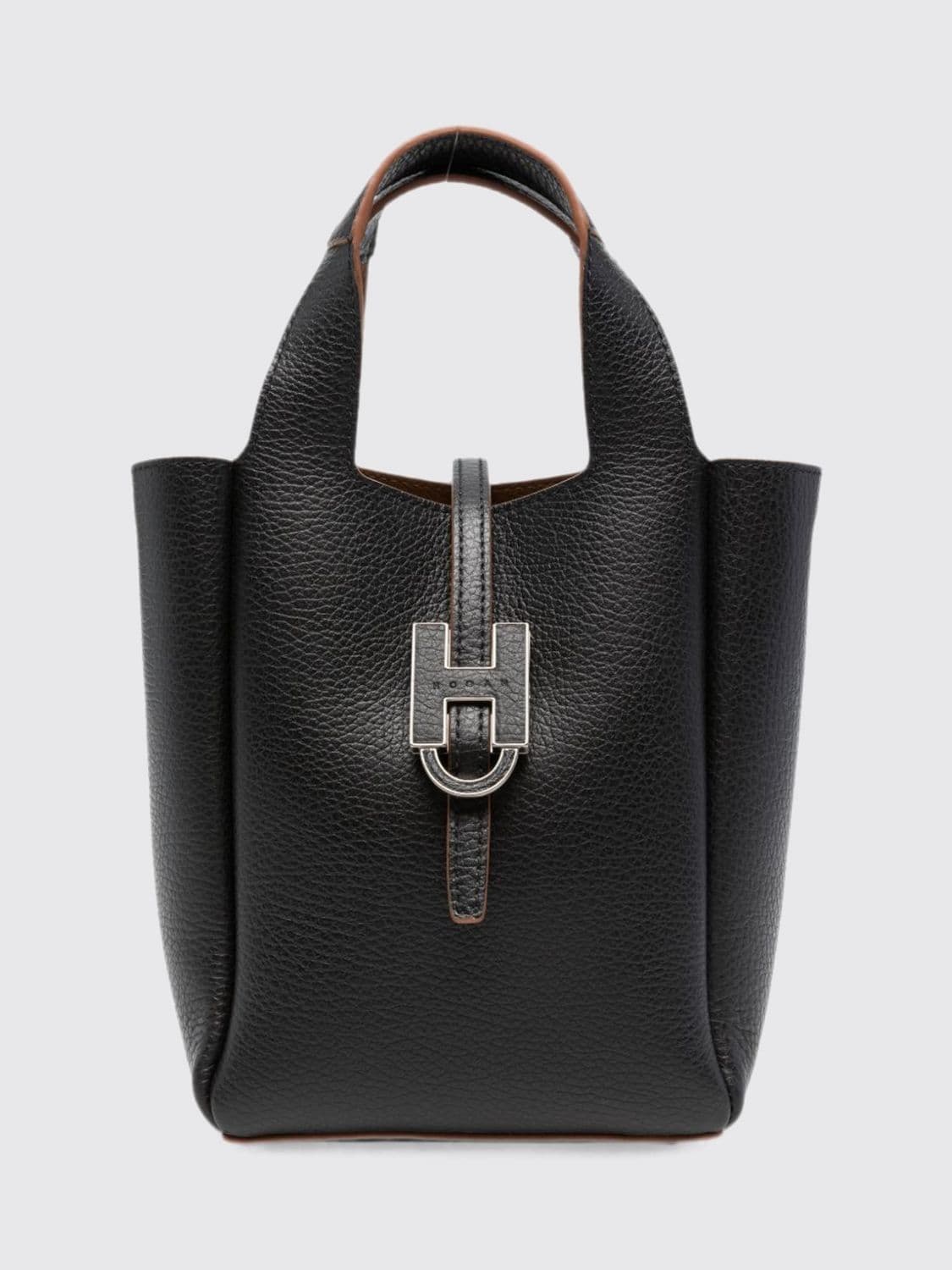 Hogan Trend Mini Hammered Leather Tote with Embossed Logo and Shoulder Strap