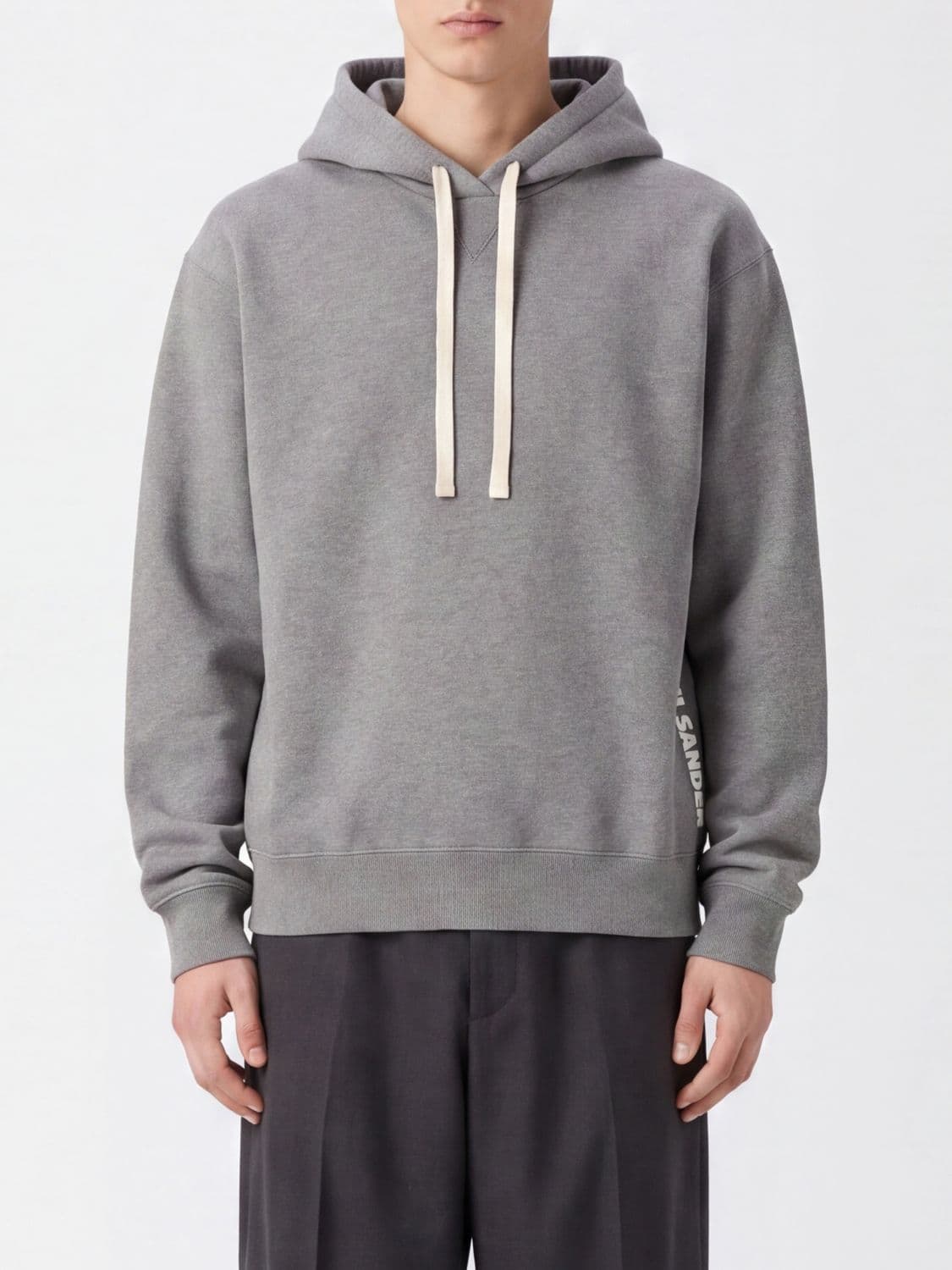 Jil Sander Hooded Cotton Sweatshirt with Drawstring and Contrast Logo