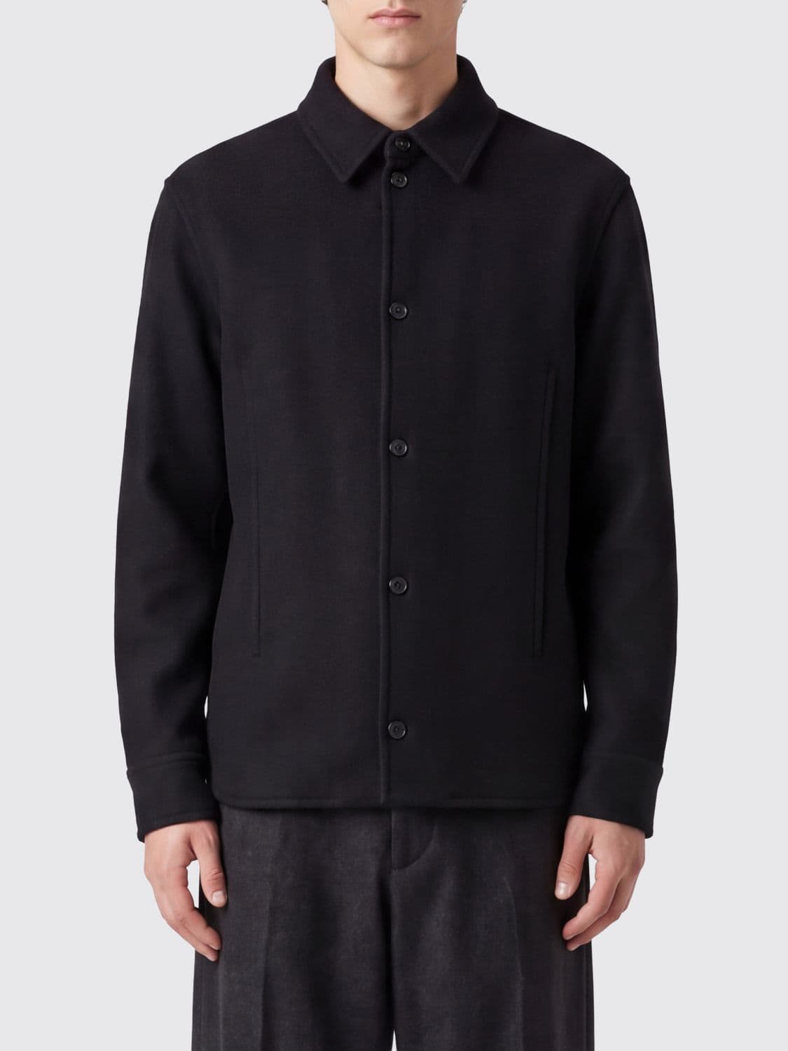 Jil Sander Pure Wool Shirt Jacket with a Classic Collar and Curved Hem