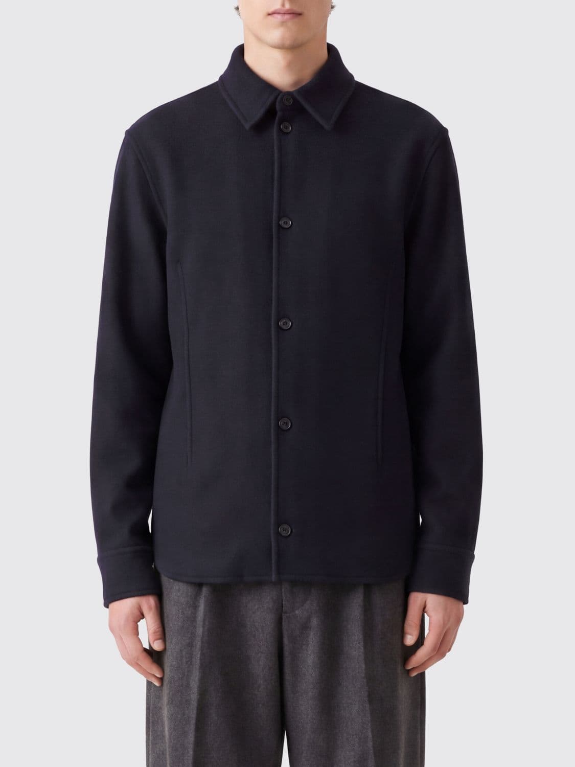 Jil Sander Pure Wool Shirt Jacket with a Classic Collar and Curved Hem