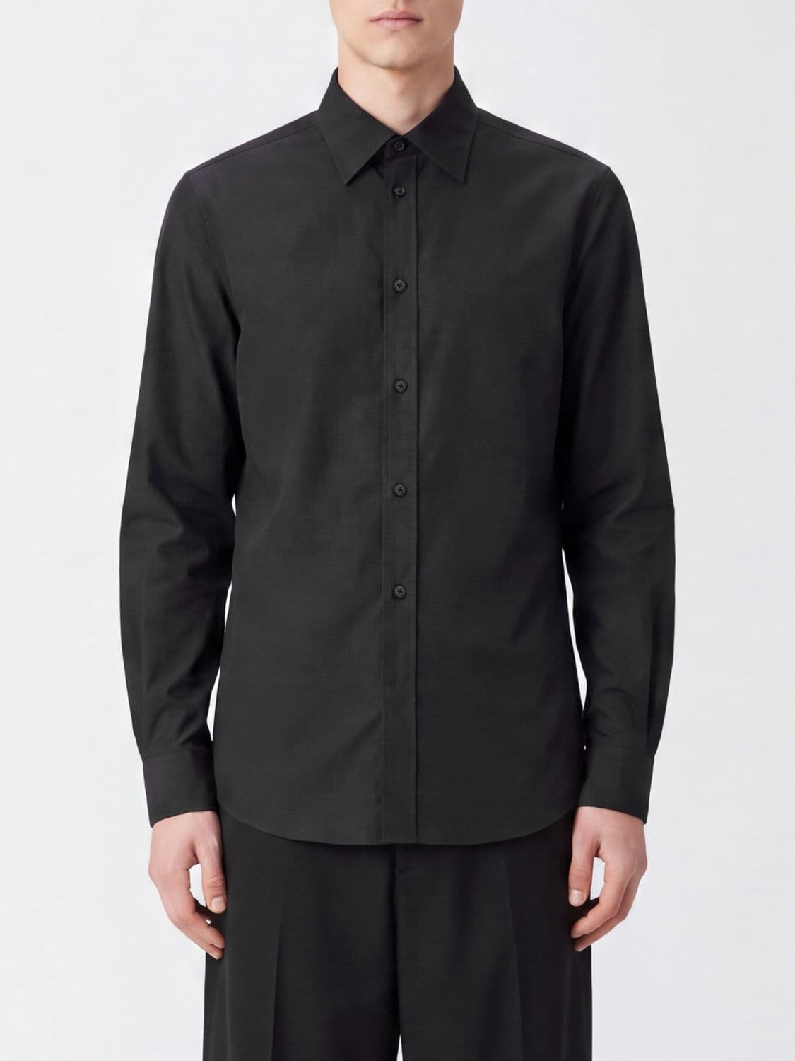Jil Sander Long-Sleeved Polyester Shirt with a French Collar and Curved Hem