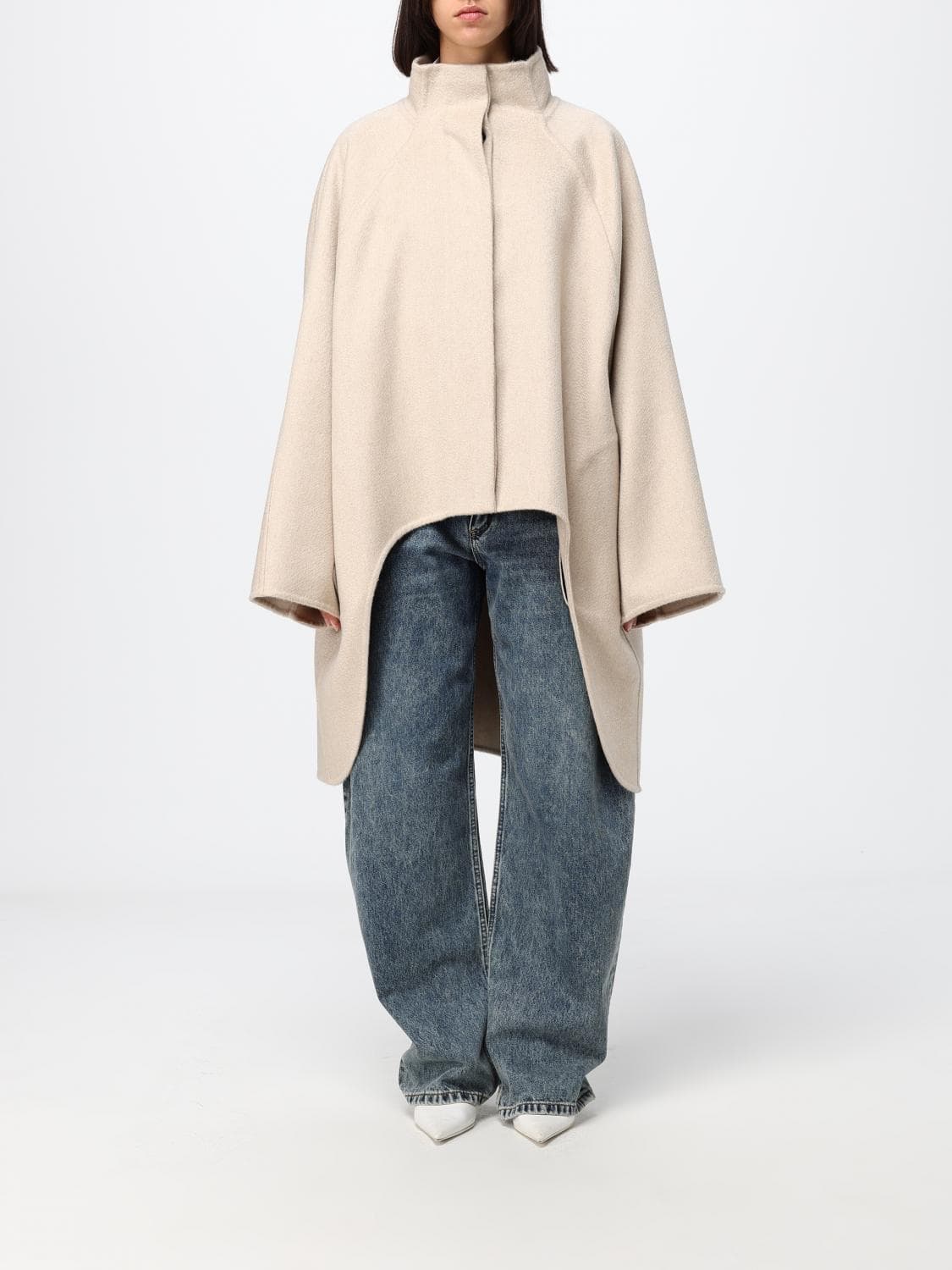 Alaïa Oversized Cashmere Cape with Funnel Neck and Asymmetrical Hem