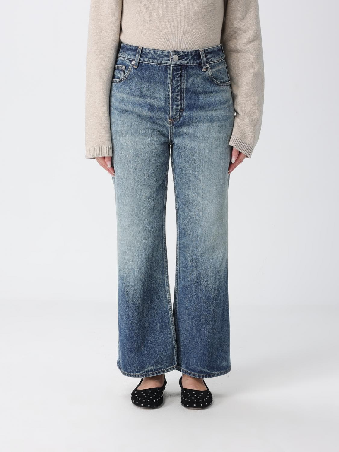 Alaïa Mid-Rise Flared Jeans in Cotton Denim with a Five-Pocket Design