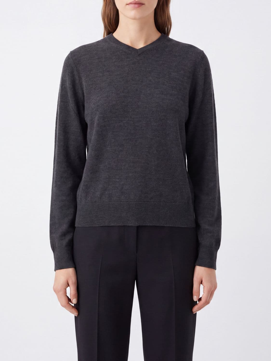 The Row V-Neck Jumper in a Cashmere and Silk Blend with Long Sleeves