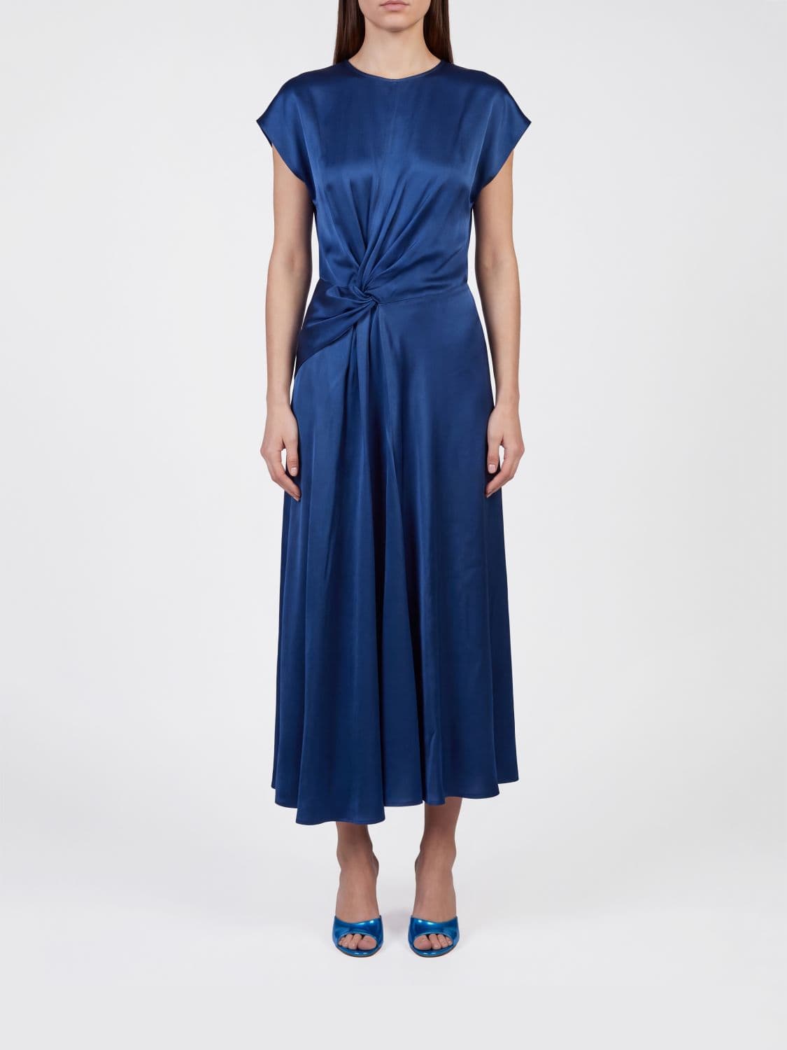 Victoria Victoria Beckham Aria Asymmetrical Ruched-Waist Midi Dress