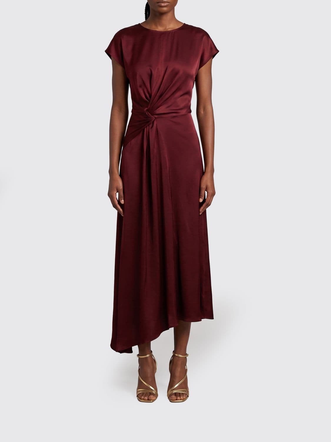 Victoria Victoria Beckham Aria Asymmetrical Ruched-Waist Midi Dress