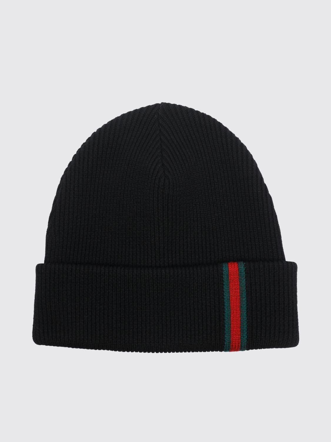Gucci Ribbed Wool Beanie with Cuff and Web Stripe