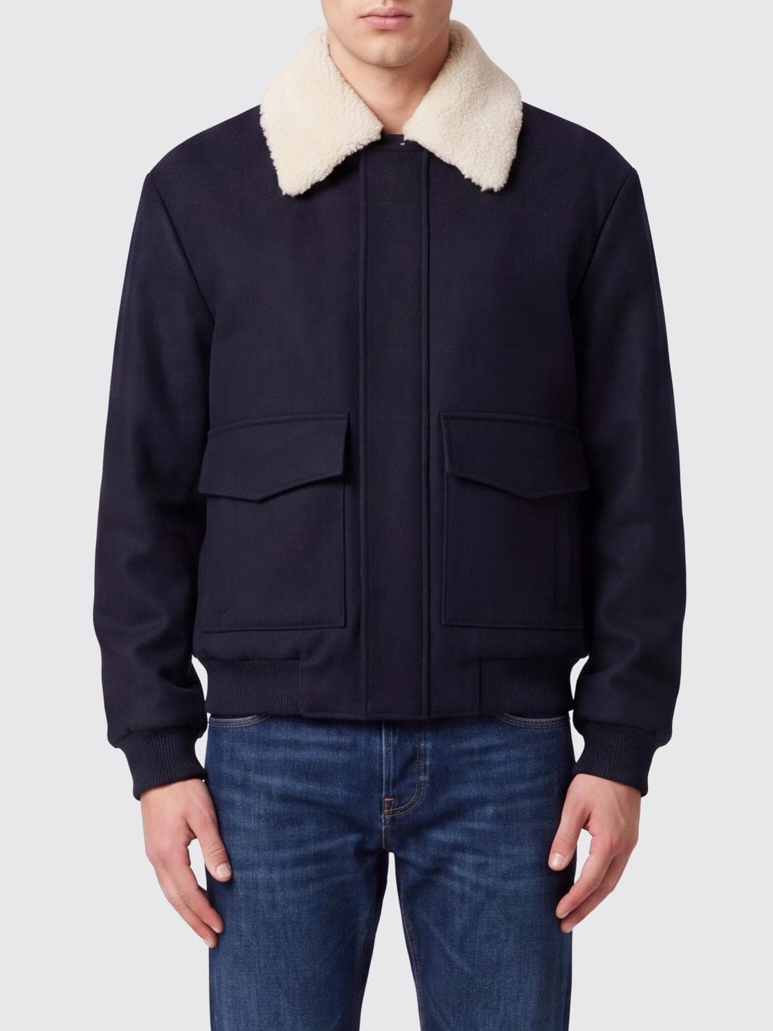 Balmain Wool and Cashmere Blend Bomber Jacket with Removable Fur Collar