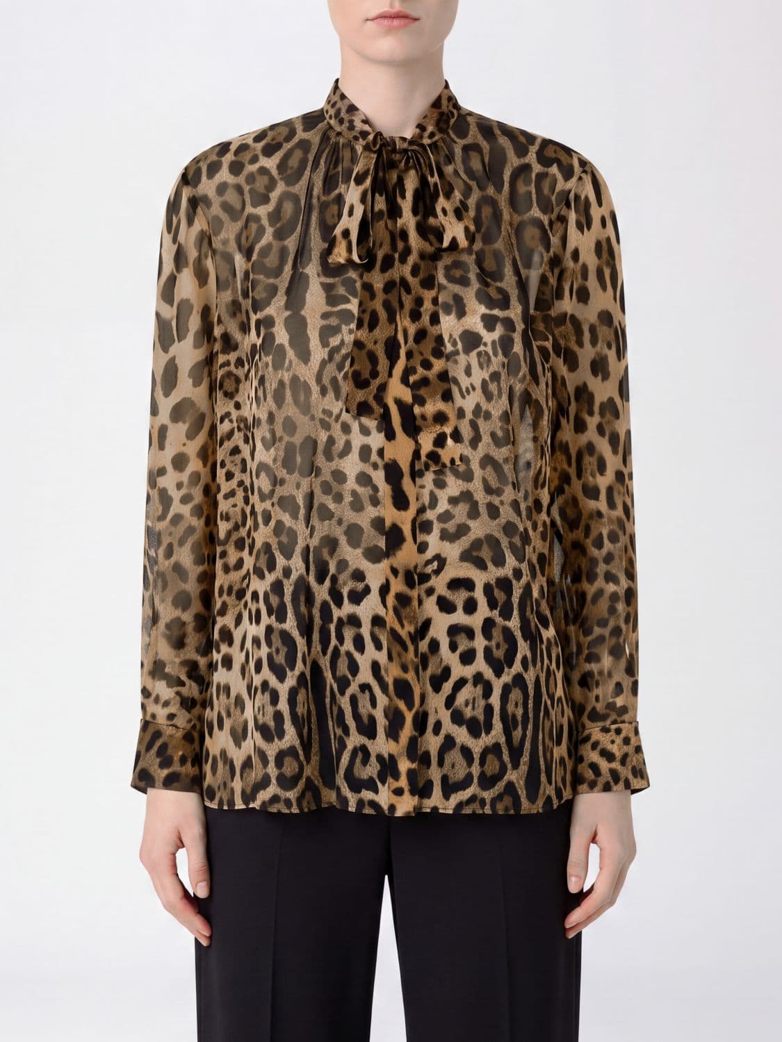 Dolce & Gabbana Animal Print Silk Blouse with Pussy-Bow Collar