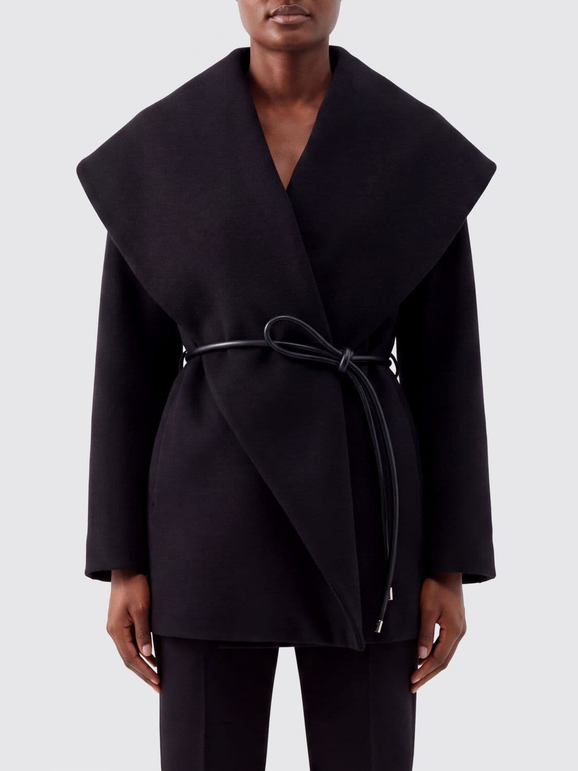 Sportmax Short Virgin Wool Robe Coat with Belt and Sailor Collar