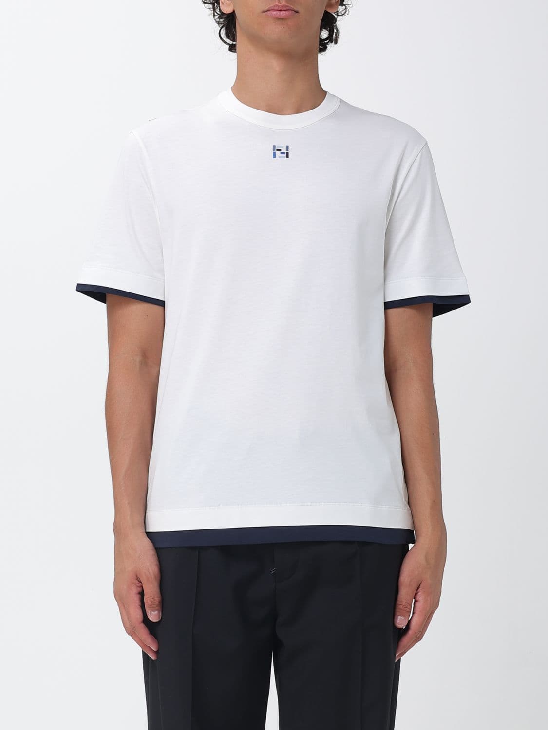 Fendi Cotton T-shirt with FF Monogram and Contrast Trims