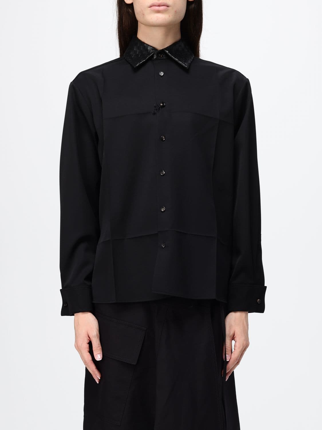 Bottega Veneta Twill Shirt with Leather Collar
