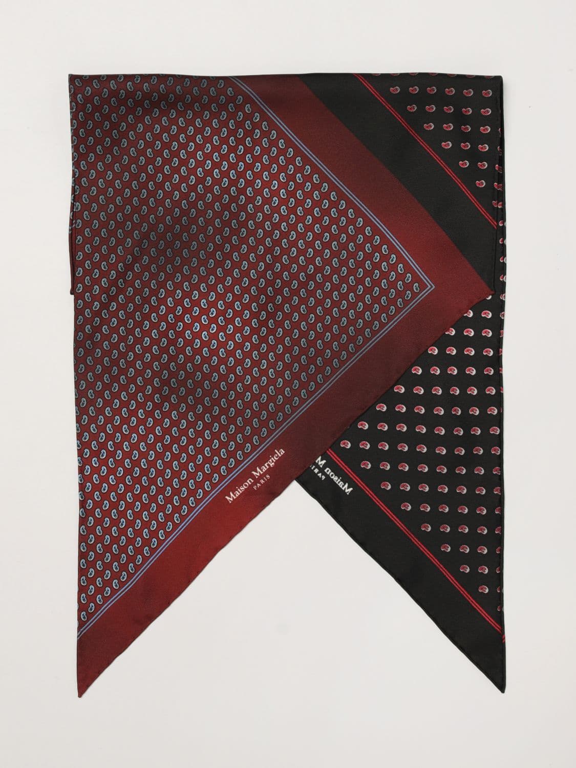 Maison Margiela Pure Silk Scarf with Paisley and Abstract Print