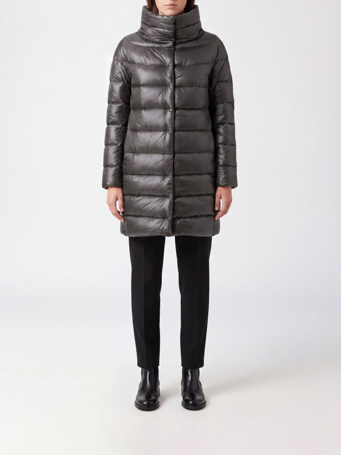Herno Dora Quilted High Neck Knee-Length Down Jacket in Ultralight Nylon