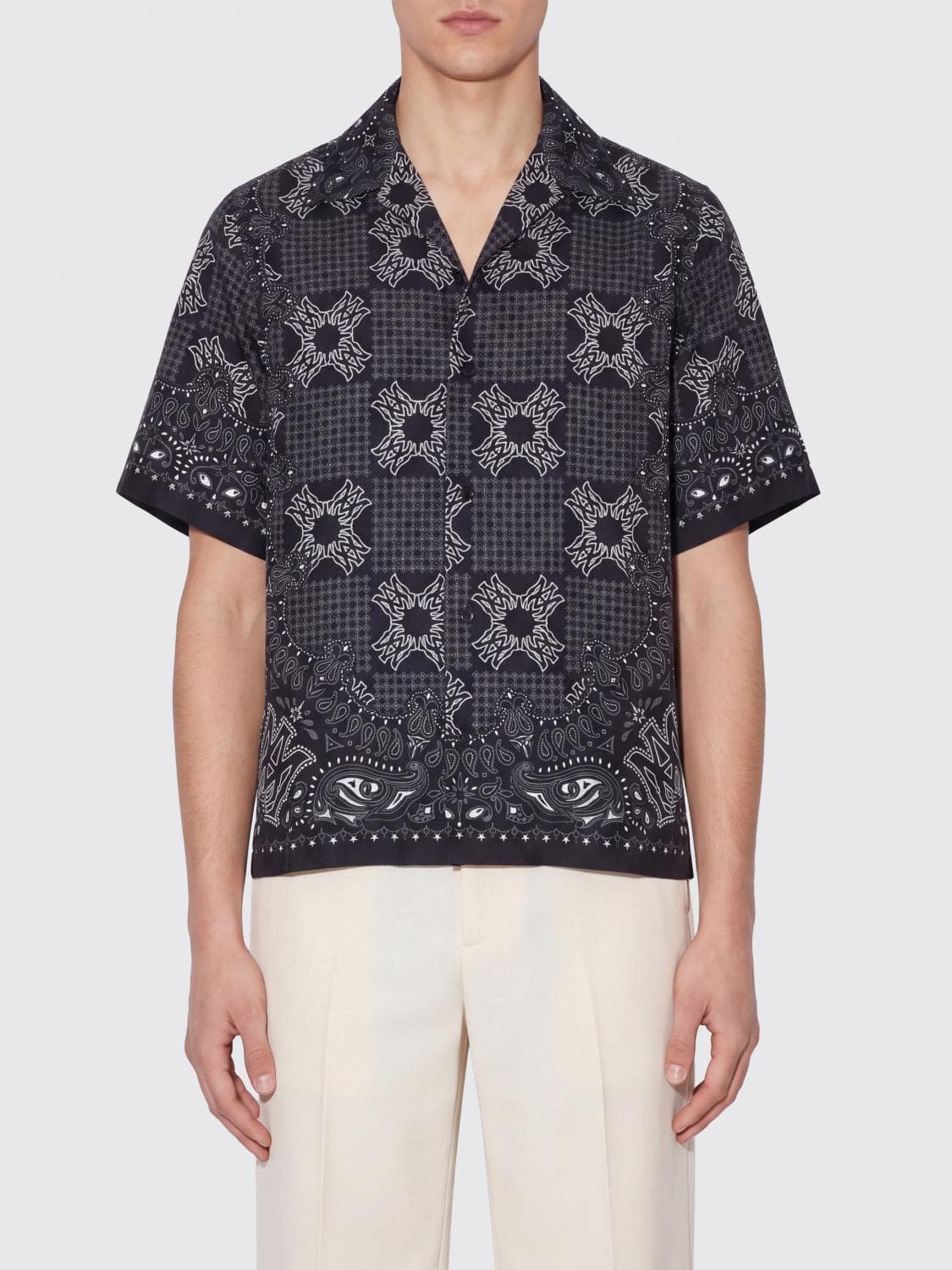 Amiri Short-Sleeve Silk Shirt with Paisley Print and Cuban Collar · XL