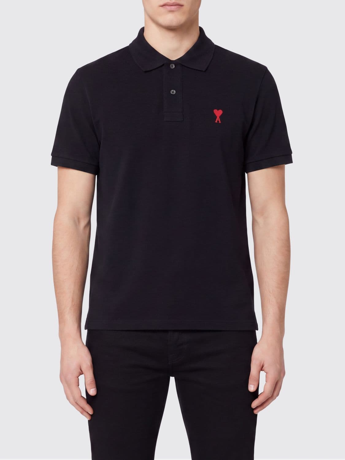 Ami Paris Slim Fit Embroidered Logo Polo Shirt in Organic Cotton