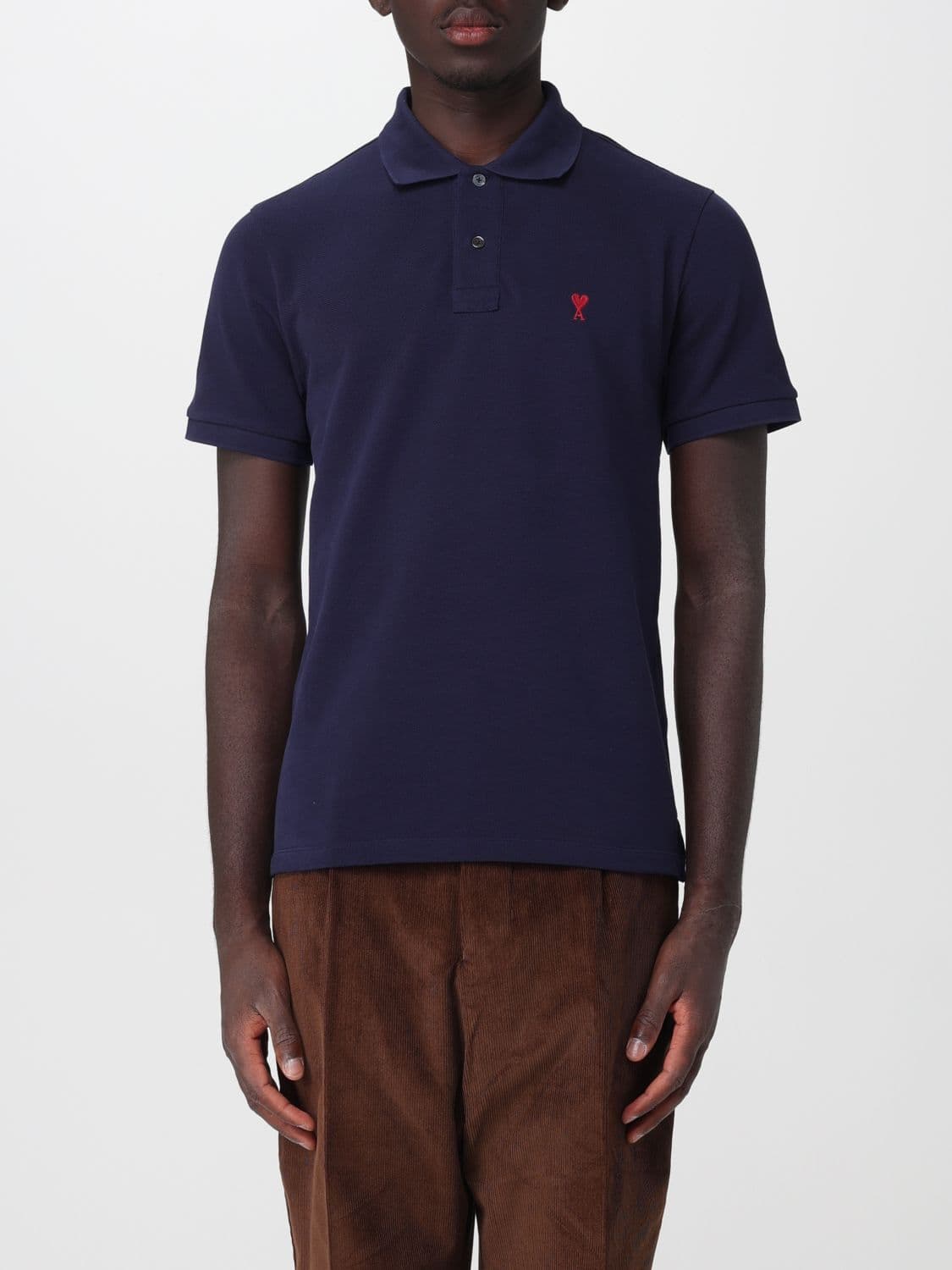 Ami Paris Slim Fit Embroidered Logo Polo Shirt in Organic Cotton