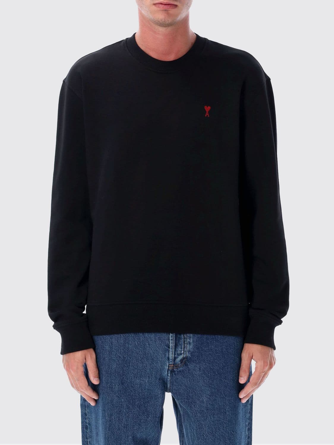 Ami Paris Relaxed Fit Cotton Crewneck Sweatshirt with Contrast Embroidered Logo
