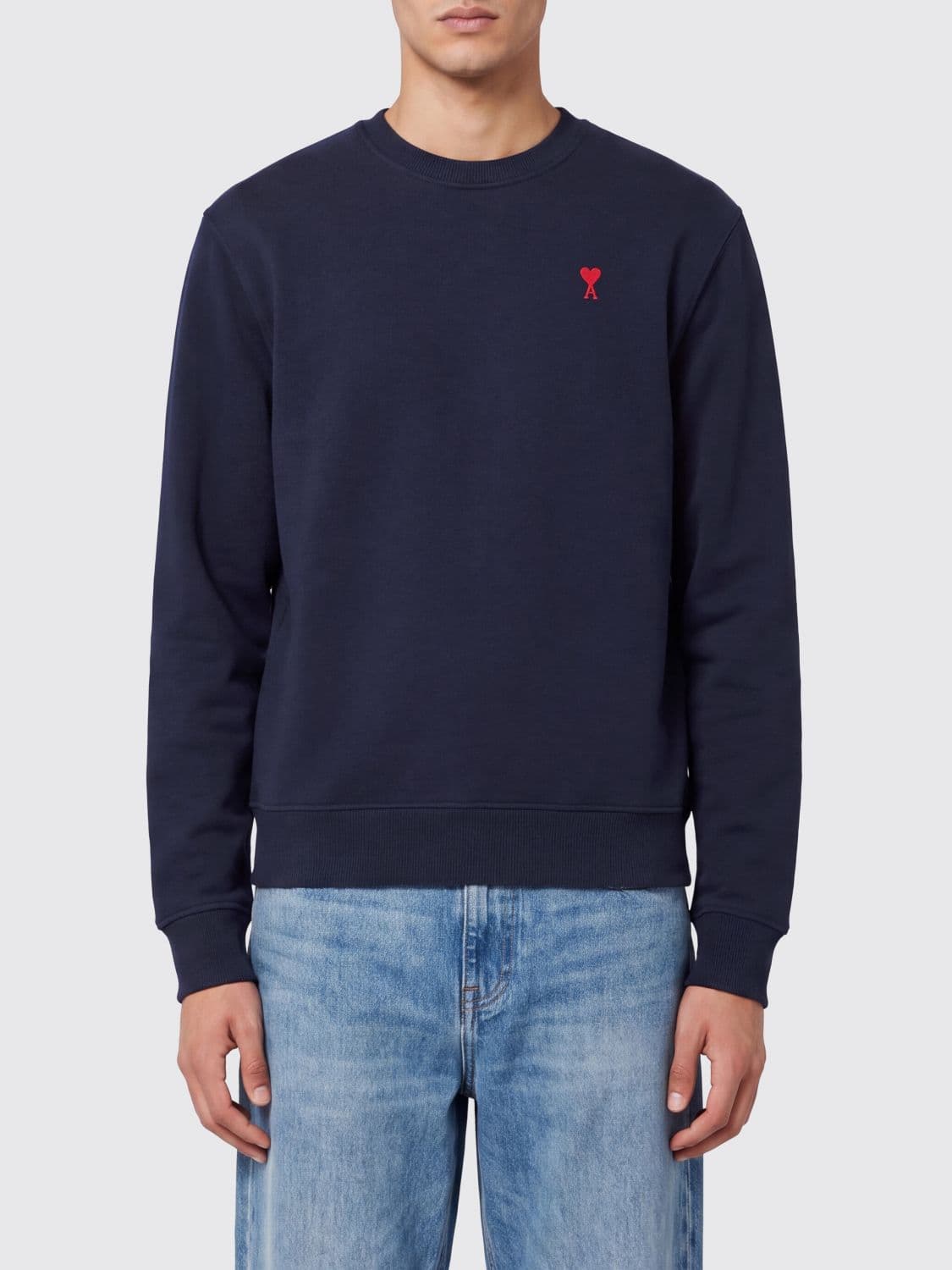 Ami Paris Relaxed Fit Cotton Crewneck Sweatshirt with Contrast Embroidered Logo