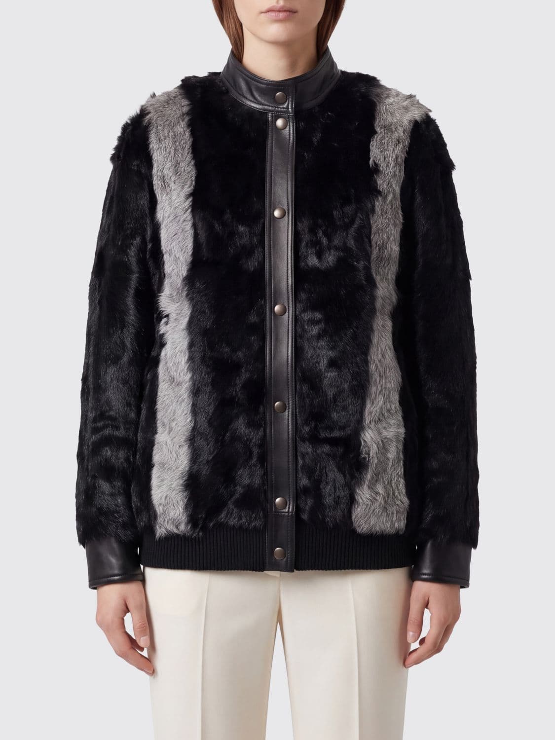 Valentino Garavani Bicolour Design Fur Jacket with Mandarin Collar