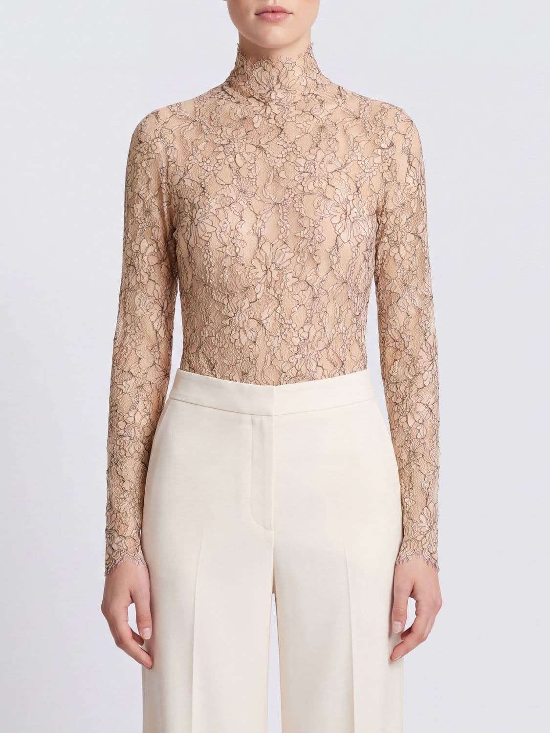 Valentino Garavani Long-Sleeved Lace Top with a Mock Neck
