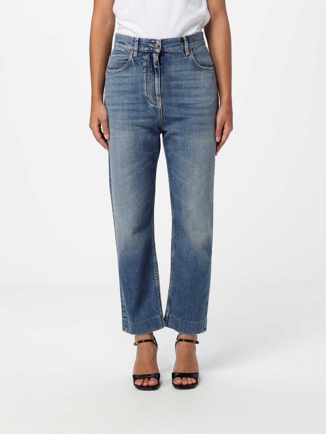 Valentino Garavani High-Waisted Straight-Leg Jeans in Blue Denim