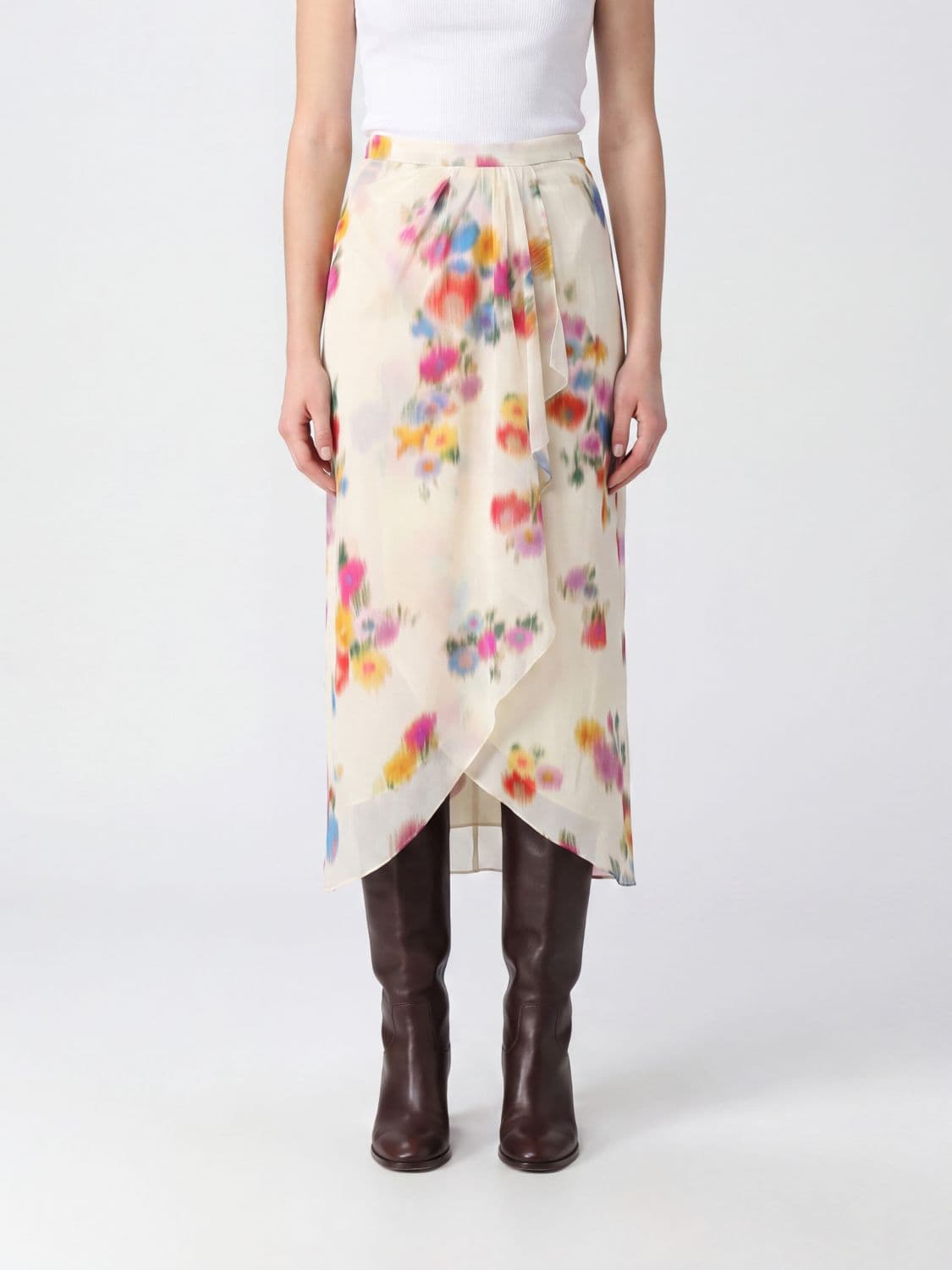 Isabel Marant Etoile Vanille Floral-Print Crêpe Midi Skirt with an Asymmetrical Hem · 36