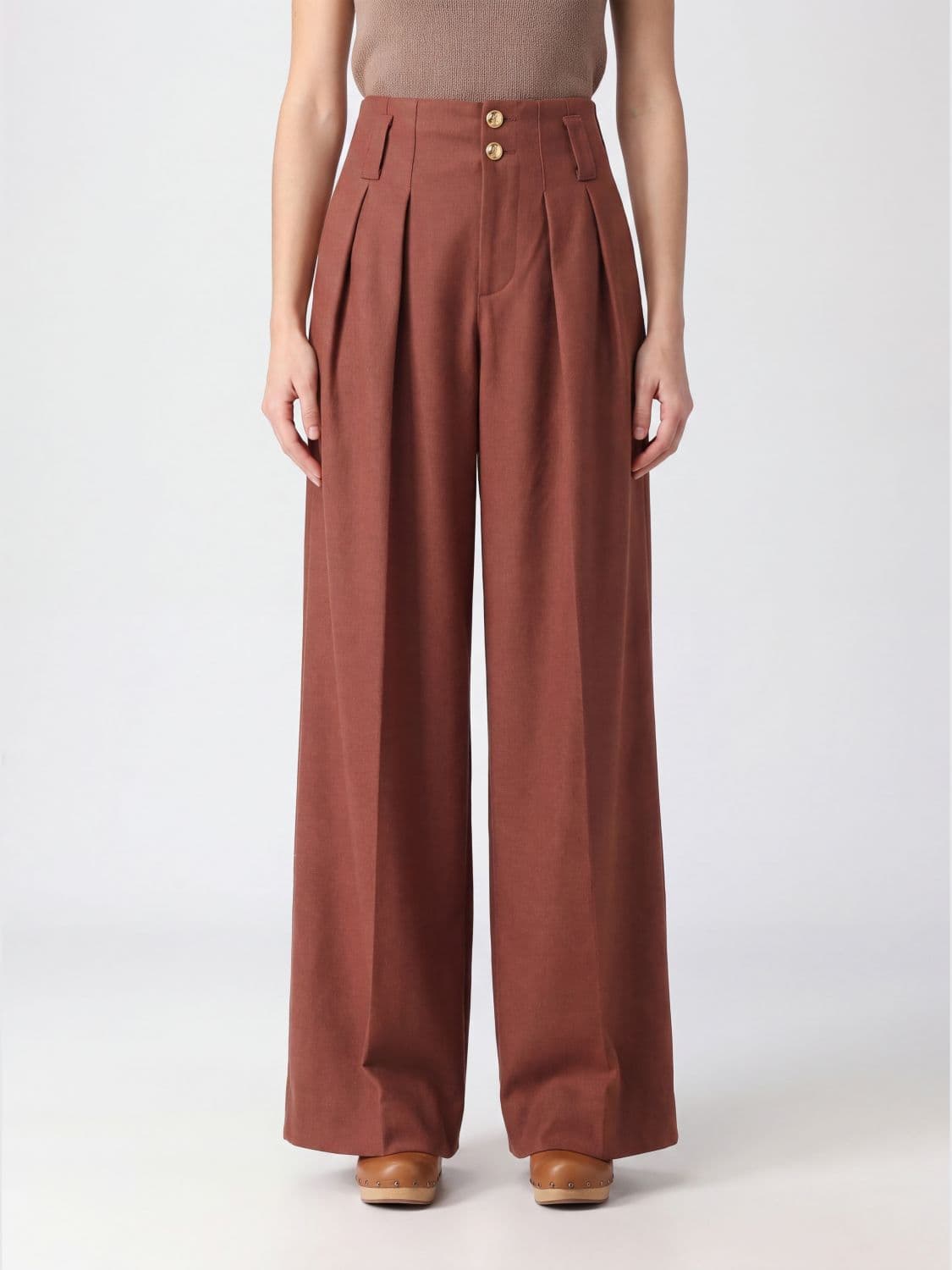 Chloé High-Waisted Cotton Palazzo Trousers with Pleats